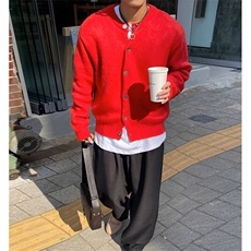 MY45-P78复古红色圆领针织衫男新款纯色慵懒风毛衣韩版开衫外套，男装针织衫/毛衣，星座1501-3