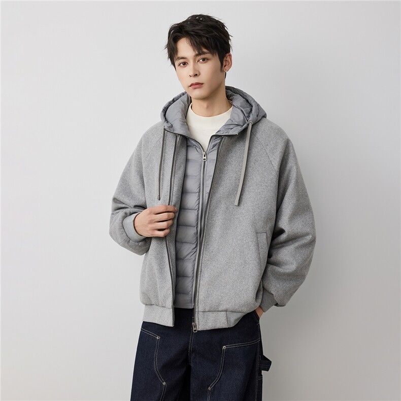 90白鸭绒羽绒服冬季男休闲连帽外套宽松休闲百搭假两件外套W5912,男装羽绒服,电商D215