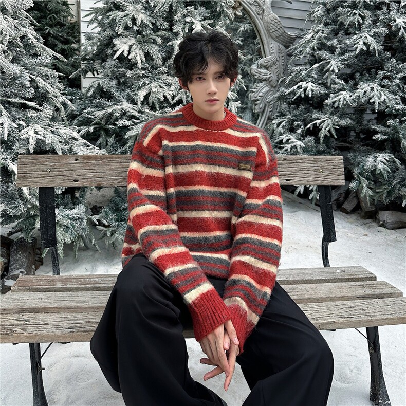 高质量针织衫男女韩版潮流拼色条纹帅气2025秋冬ins毛衣MZ885-P57，男装针织衫/毛衣，星座412-3