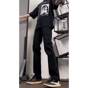 现货抖音品质黑色弹力修身直筒牛仔裤 量大价格还可谈!图片