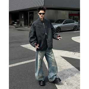 复古重磅水洗帆布垫肩外套男装潮流insW9350-P93图片