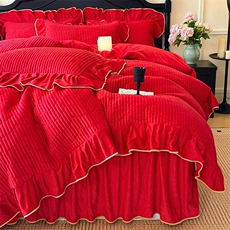 新款婴儿绒压花全夹棉床裙四件套韵雅，床品套件，一起卖家纺