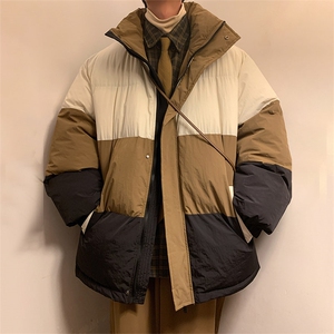 港风2026新品冬季宽松情侣装撞色棉衣棉服冬装加厚外套D007-P90,帅哥休闲穿搭图片