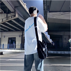 抖音得物供货210克现货宽松纯棉美式潮牌印花落肩袖纯棉T恤AT2199，男装T恤，电商A443