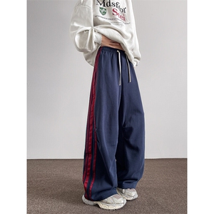8XL-M美式复古三条杠休闲裤子加绒特大码阔腿卫裤KZ1935P60加70图片