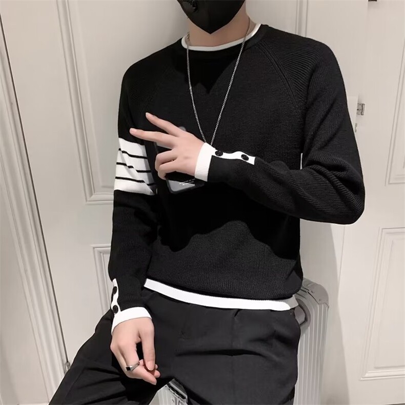 圆领三杠条纹毛衣男韩版修身长袖休闲打底针织衫S550P50,男装针织衫/毛衣,星座1116-2