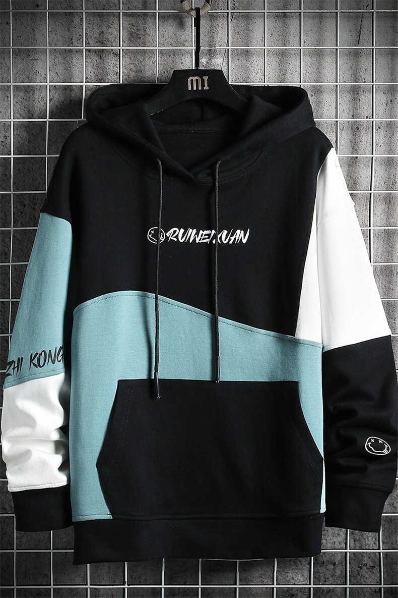 7XL-M外贸货足连帽卫衣男2023春季新款加肥加大码撞色长袖上衣,男装卫衣,钱塘717(原712)