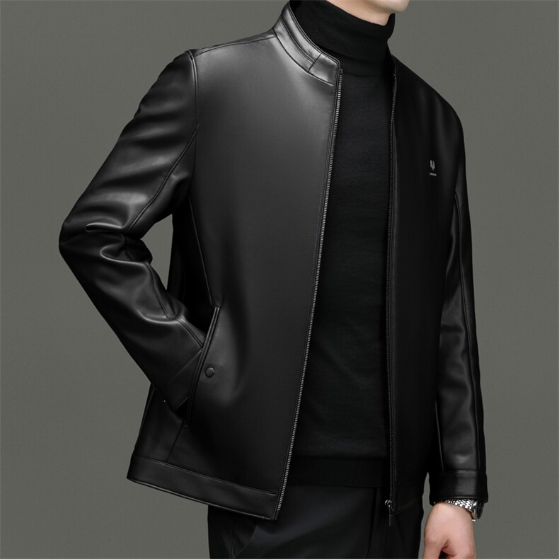DF23902钱塘2020-2商务休闲简约立领冬季中年男士皮衣外套P160,男装皮衣,钱塘207-2