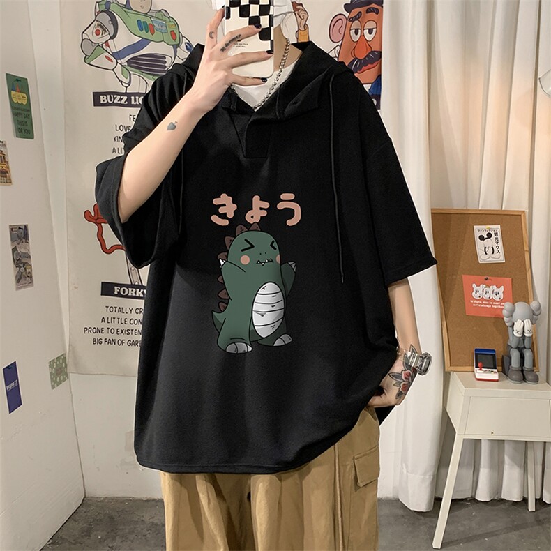 LD54037-P45NASA连帽短袖t恤男大码胖子带帽五分袖中袖,男装T恤,电商A040