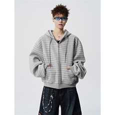 可二开条纹M-5XL大码34%棉66%涤纶连帽开衫卫衣男WY78194P88控138，男装卫衣，星座227-7