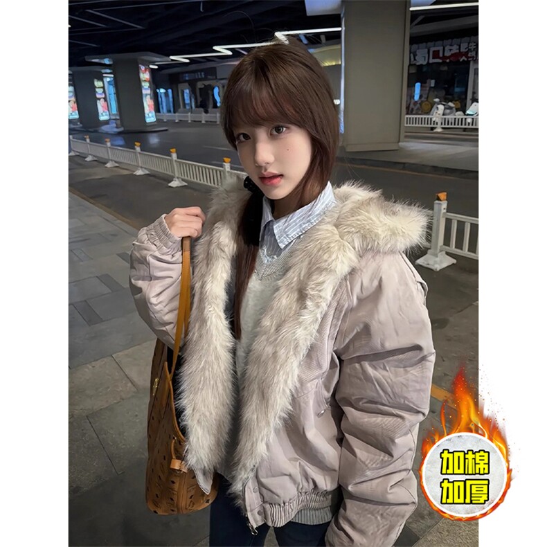 现货高品质美式高街冬季重磅硬挺短款座山雕毛领棉衣男女加厚外套，男装棉衣，电商A486