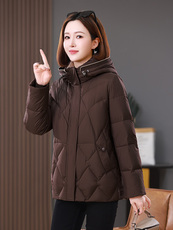 2025年冬装新款撞色连帽中长款棉衣外套女，女装棉衣/棉服，雪樱依海