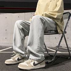 港风复古蓝色高腰阔腿牛仔裤遮腿显瘦百搭直筒裤K823-特批35，男装牛仔裤，星座718-1