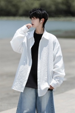 8XL-M泡泡纱盐缩肌理长袖衬衫男夏季冰丝外套防晒衬衣CS29007P40，男装衬衫，电商B312
