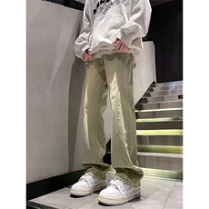 美式黄泥染微喇牛仔裤男秋冬潮牌拼接直筒裤休闲长裤NZK68-P50，男装牛仔裤，星座302B-2