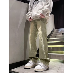 美式黄泥染微喇牛仔裤男秋冬潮牌拼接直筒裤休闲长裤NZK68-P50图片