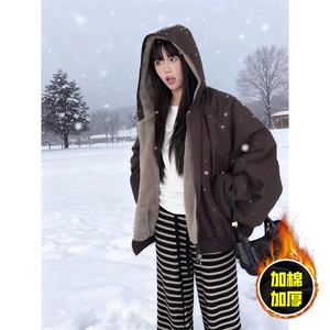 两面穿现货重磅短款座山雕棉衣男女双面穿毛毛绒棉服加厚外套图片