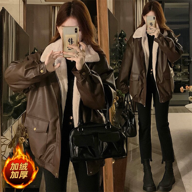 CC687-P115机车短款皮棉衣外套冬季新款韩版宽松加绒加厚夹克，女装皮衣，星座1611A