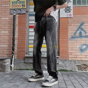 D8141-P43高街黑色牛仔裤男美式ins宽松水洗秋季复古直筒阔腿长裤图片