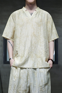 2025夏季新款风男装上衣新中式盘扣天丝提花短袖T恤 C99-P65图片