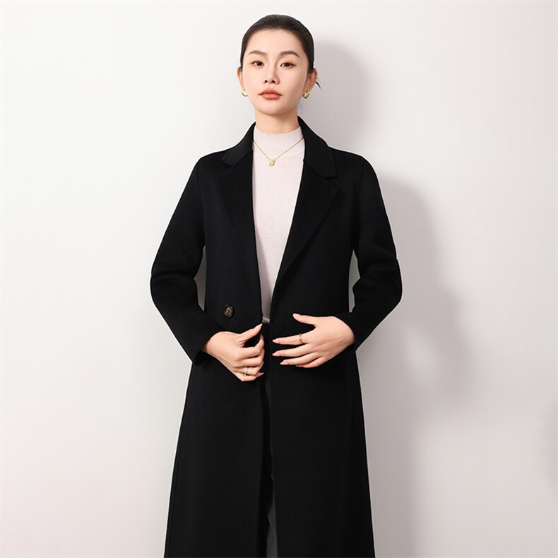 时尚百搭女士双面呢大衣羊毛显瘦修身气质优雅保暖舒适,女装双面呢大衣,岳达羊绒