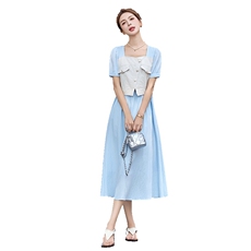 法式牛仔马甲拼接假两件连衣裙女2025夏季新款洋气减龄巨好看裙子，女装连衣裙，采品优优