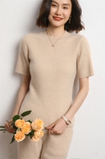 羊绒衫女圆领短袖纯色内搭毛衣百搭针织打底上衣，女装羊绒衫，五色羊羊绒