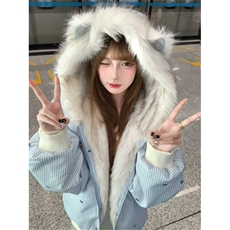 1506-1/M3623/P99韩系双面穿外套猫耳朵设计连帽棉服女，男装棉衣，星座1506-1