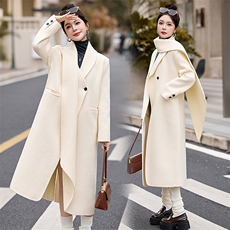 【现货主推款】25年冬装新款同色围脖款气质干练洋气减龄羊绒大衣，女装羊绒大衣，尚娜萱