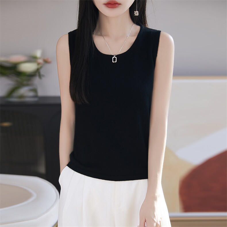 100%纯羊毛针织吊带背心女圆领无袖打底上衣春夏新款宽松内搭毛衣，女装背心吊带，朝思羊绒