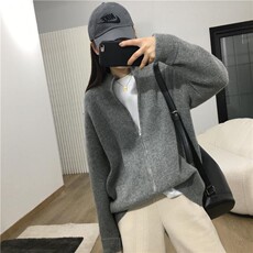 2025秋冬新款休闲拉链加厚外套简约百搭时尚，女装针织衫/毛衣，兰叶羊绒