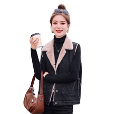 【新款现货】2025冬装新款时尚字母刺绣加绒牛仔马甲上衣，女装马甲，印象茜