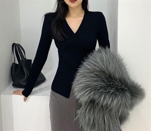秋季新款性感交叉长袖打底衫图片