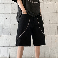 B221美式ins高街暗黑拉链休闲牛仔短裤五分裤LK23101-P60控78，男装牛仔裤，电商B221