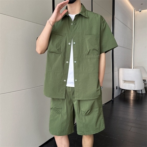 短袖衬衫男新款夏季薄款透气搭配一套短裤宽松翻领衬衣TZ071-P88图片