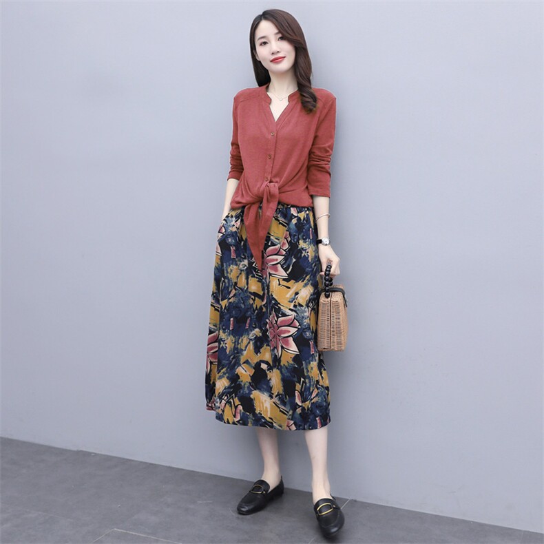 早秋棉麻套装女2023年新款大码女装休闲气质妈妈春秋两件套连衣裙，女装套装/套裙，施恩睿棋