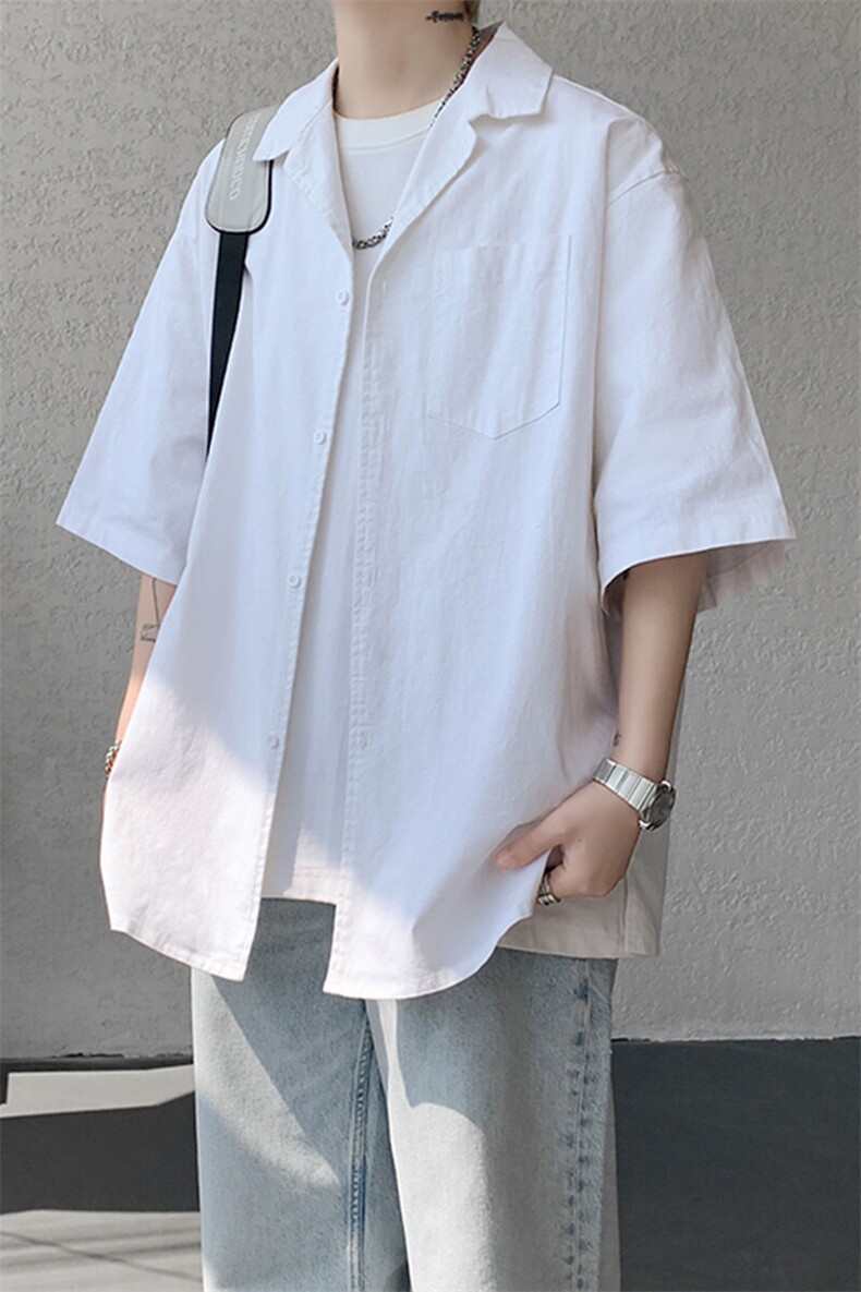 8XL-M亚麻短袖衬衫男夏薄款宽松休闲百搭大码半袖衬衣DC28002P50,男装衬衫,电商B312