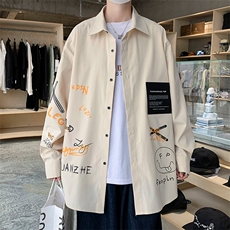 2024春季新款港风大码涂鸦印花长袖衬衫M-5XHC20389-P40，男装衬衫，电商A022