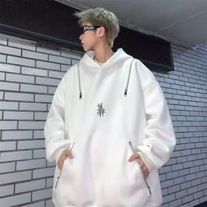 美式高街金属拉链设计连帽男女hiphop情侣宽松卫衣外套QW338-P50图片
