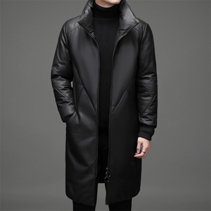 DLSN68D81878皮衣男头层绵羊皮白鸭绒羽绒服连帽皮风衣P1560图片
