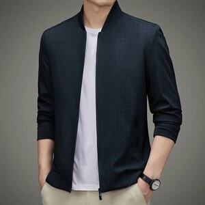 立领外套春秋季男装2023年新款商务休闲中年茄克衫男士夹克图片
