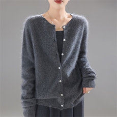 2025年秋季简约休闲百搭圆领开衫，女装羊毛衫，暮绒羊羊绒