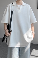 8XL-M假两件V领短袖t恤男夏翻领半袖宽松重磅华夫格大码DT001P40，男装T恤，电商B312