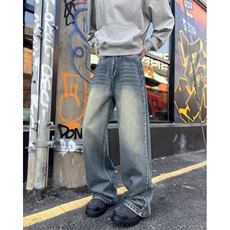 抖音品质美式高街复古水洗宽松直筒牛仔裤B315-K24274-p55控78，男装牛仔裤，电商B315