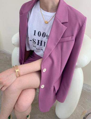紫色西装套装，女装西装，HE