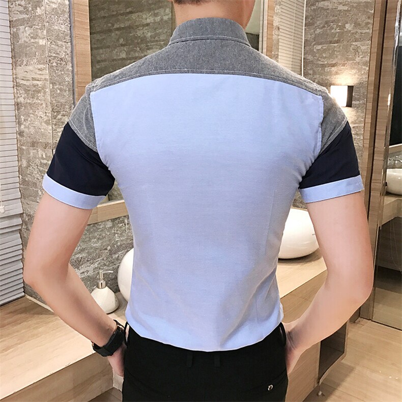 韩版新款男士纯色衬衫拼接休闲短袖衬衣228-CS49-P35,男装T恤,星座228