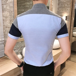 韩版新款男士纯色衬衫拼接休闲短袖衬衣228-CS49-P35图片