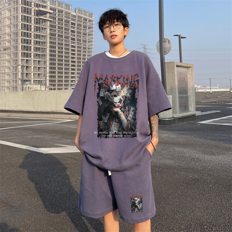 ！2025夏季新款男士潮流华夫格短袖T恤套装学生一套HTZ106P50,男装T恤,电商B220