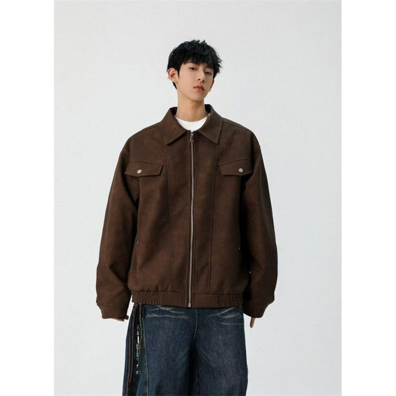 自拍图:2025秋季美式复古皮衣外套翻领皮夹克JK8088-P85128，男装夹克，星座1209-2