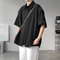 8XL-M假两件垂感冰丝短袖衬衫大码夏季凉感小众设计衬衣DC5003P55，男装衬衫，电商B238